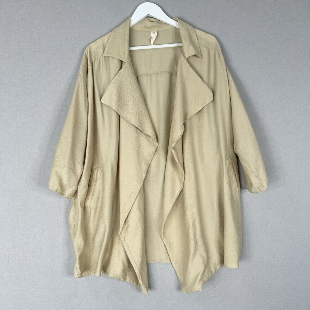 Chalet Womens Cardigan Small‎ Beige Oversized Drape Roll Tab Lagenlook USA Made